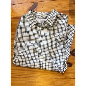 AFTCO Shirt Blue Plaid Single Pocket Short Sleeve Button-Down Fishing L